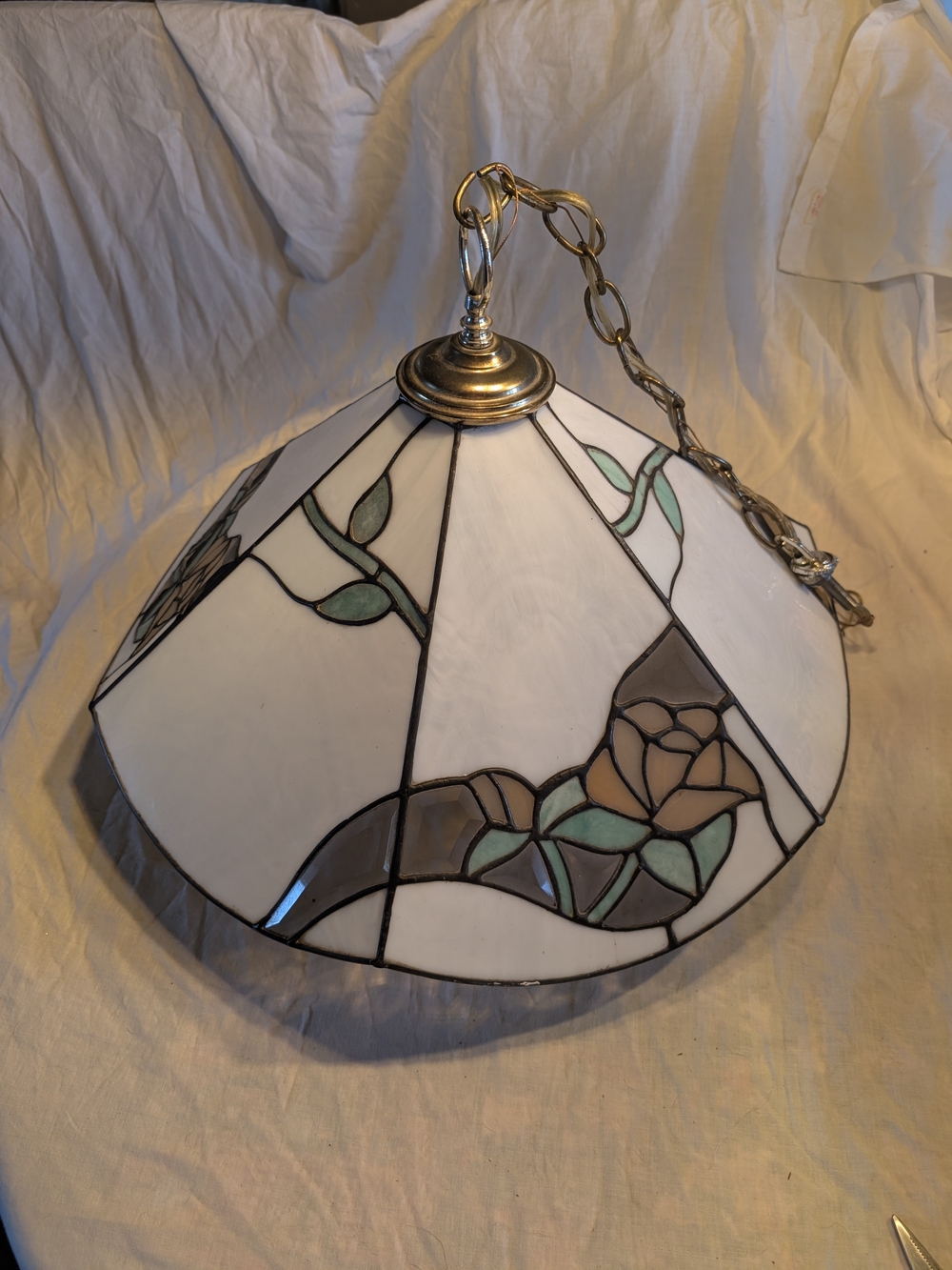 Vintage White Tiffany Stained Glass celling lamp Shade with Green and Brown Rose